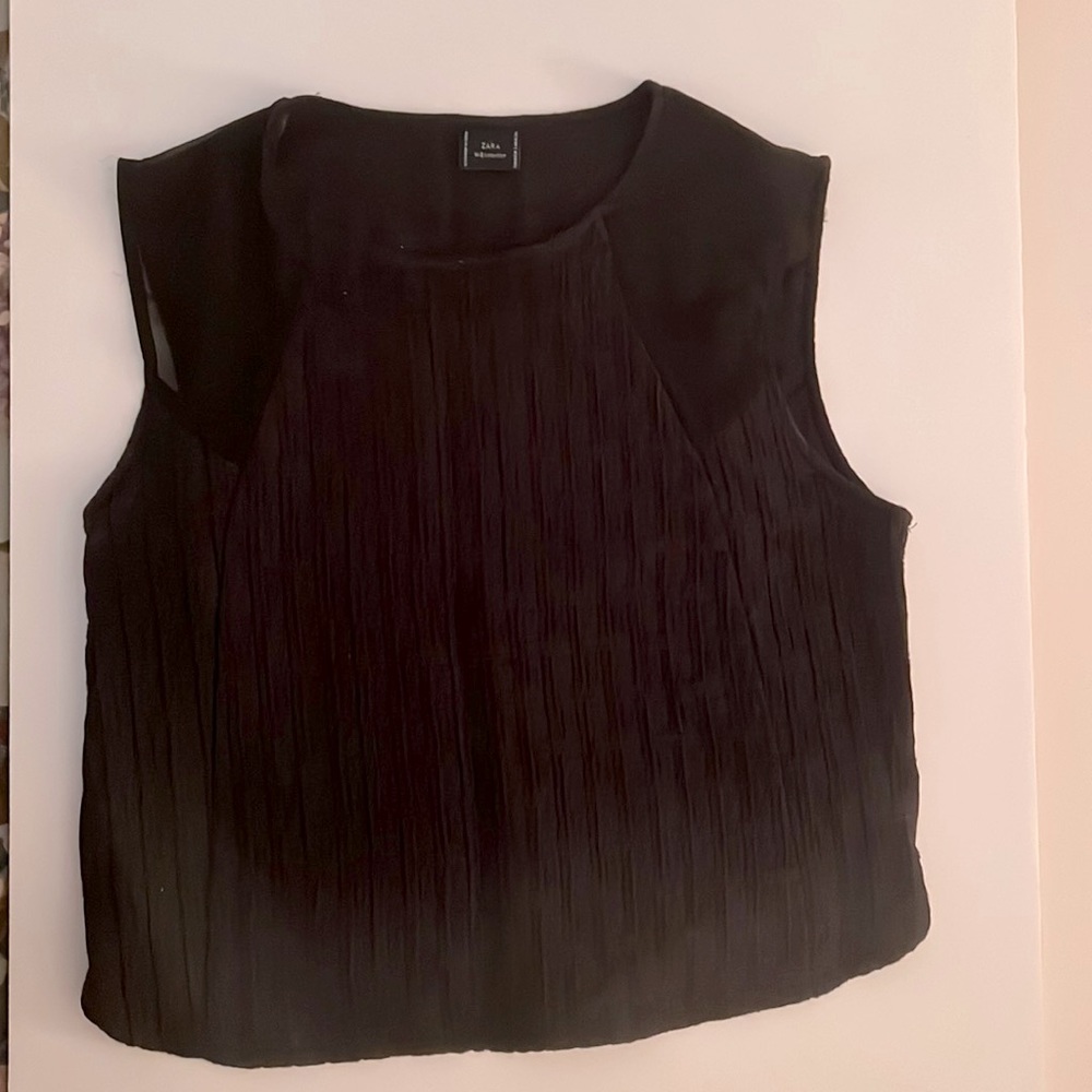 Zara W/B collection Small dark navy blue shirt with sheer panels